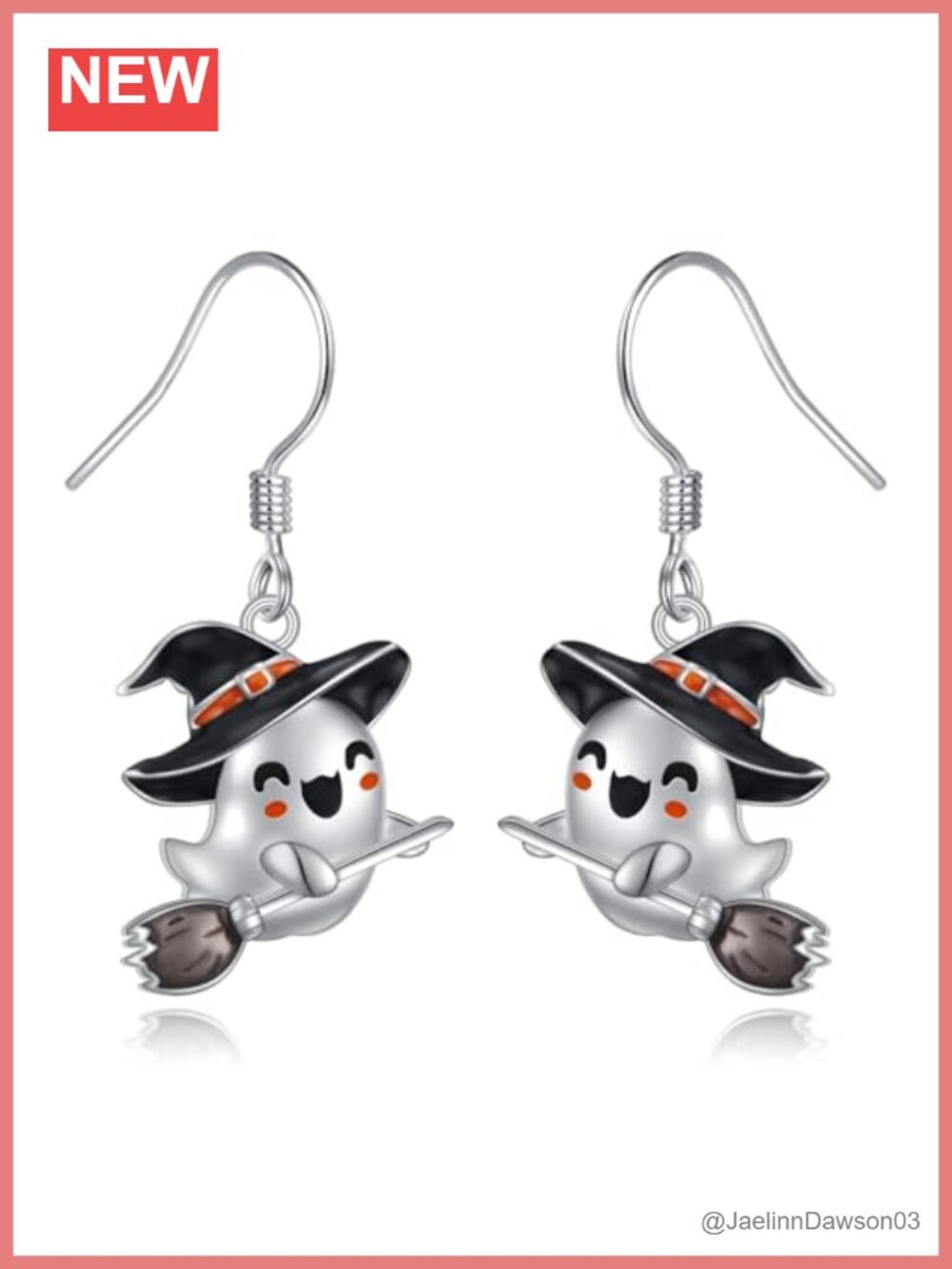 925 Sterling Silver Halloween Ghost Broom Dangle Drop Earrings for Women